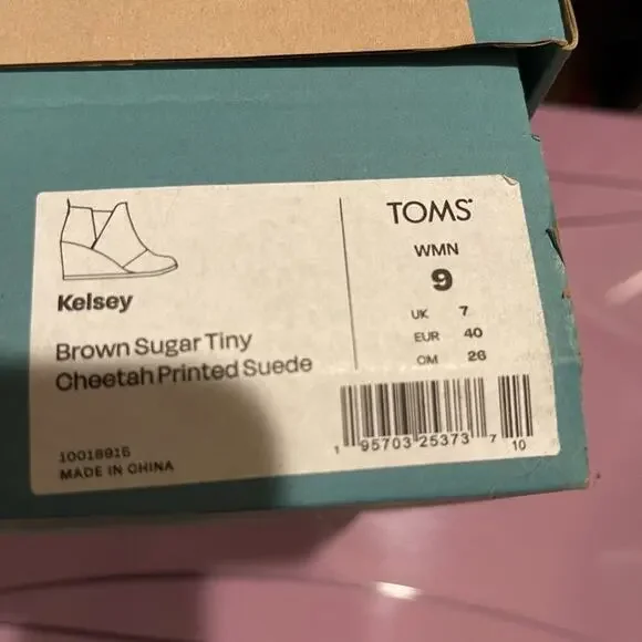 TOMS Kelsey Ankle Boot - Color: Brown Sugar Tiny Cheetah Printed Suede - NWT 9 - Picture 6 of 7